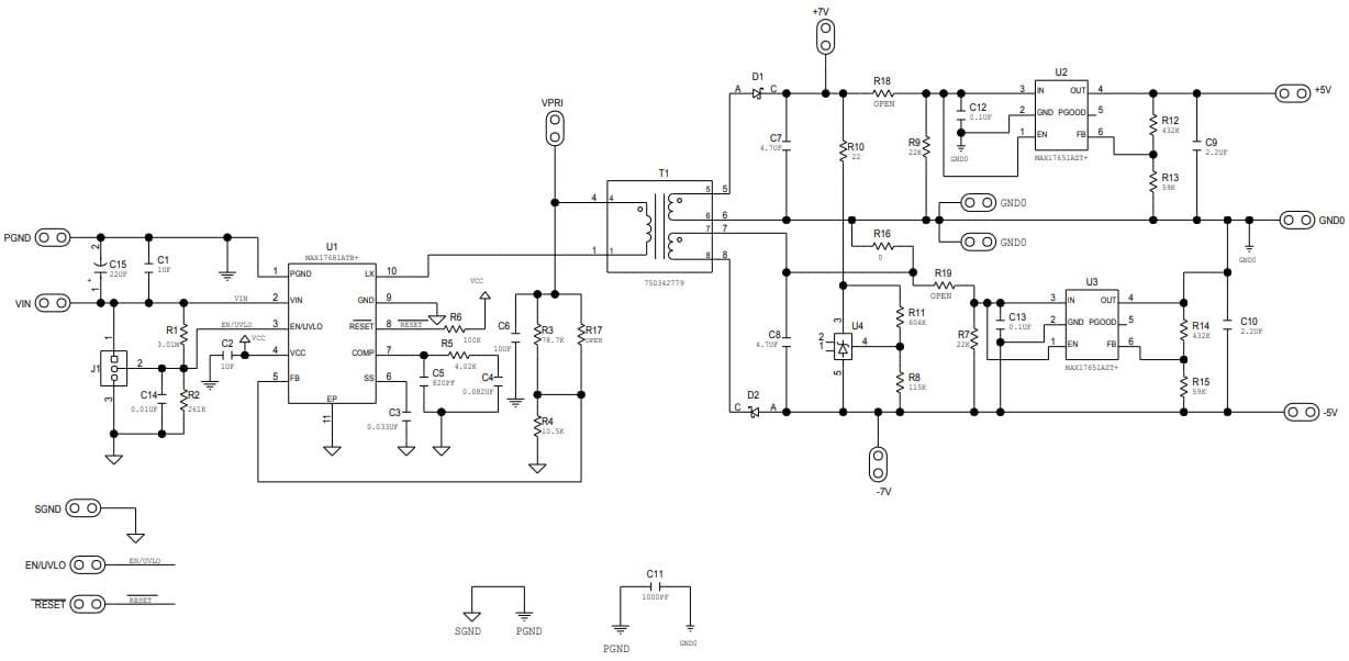 MAX17681EVKITB#, Evaluation Kit for MAX17681 4.5V to 42V Input, High-Efficiency, Iso-Buck DC-DC Converter with Isolated ±7V or ±5V Output Configuration