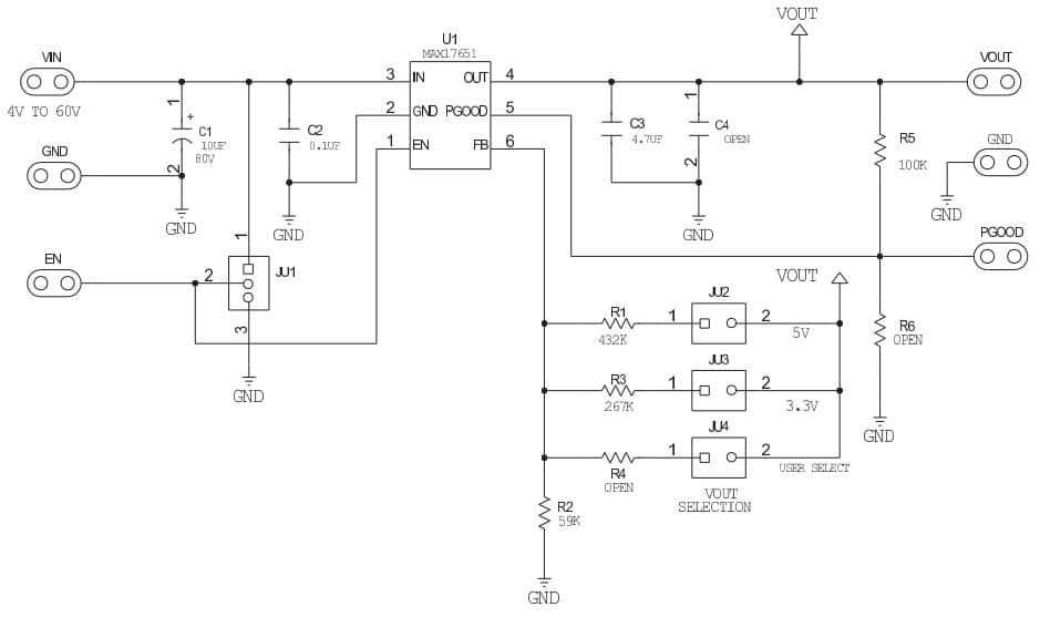 MAX17651EVKIT#, Evaluation Kit for MAX17651 4V to 60V, 100mA, Ultra-Low Quiescent Current Linear Regulator