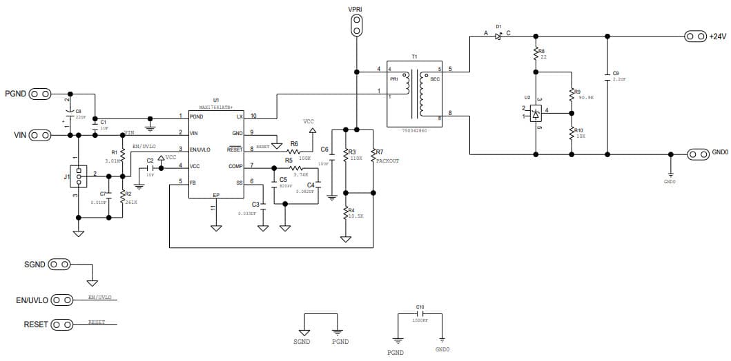 MAX17681EVKITF#, Evaluation Kit for MAX17681 4.5V to 42V Input, High-Efficiency, Iso-Buck DC-DC Converter with Isolated +24V Output Configuration