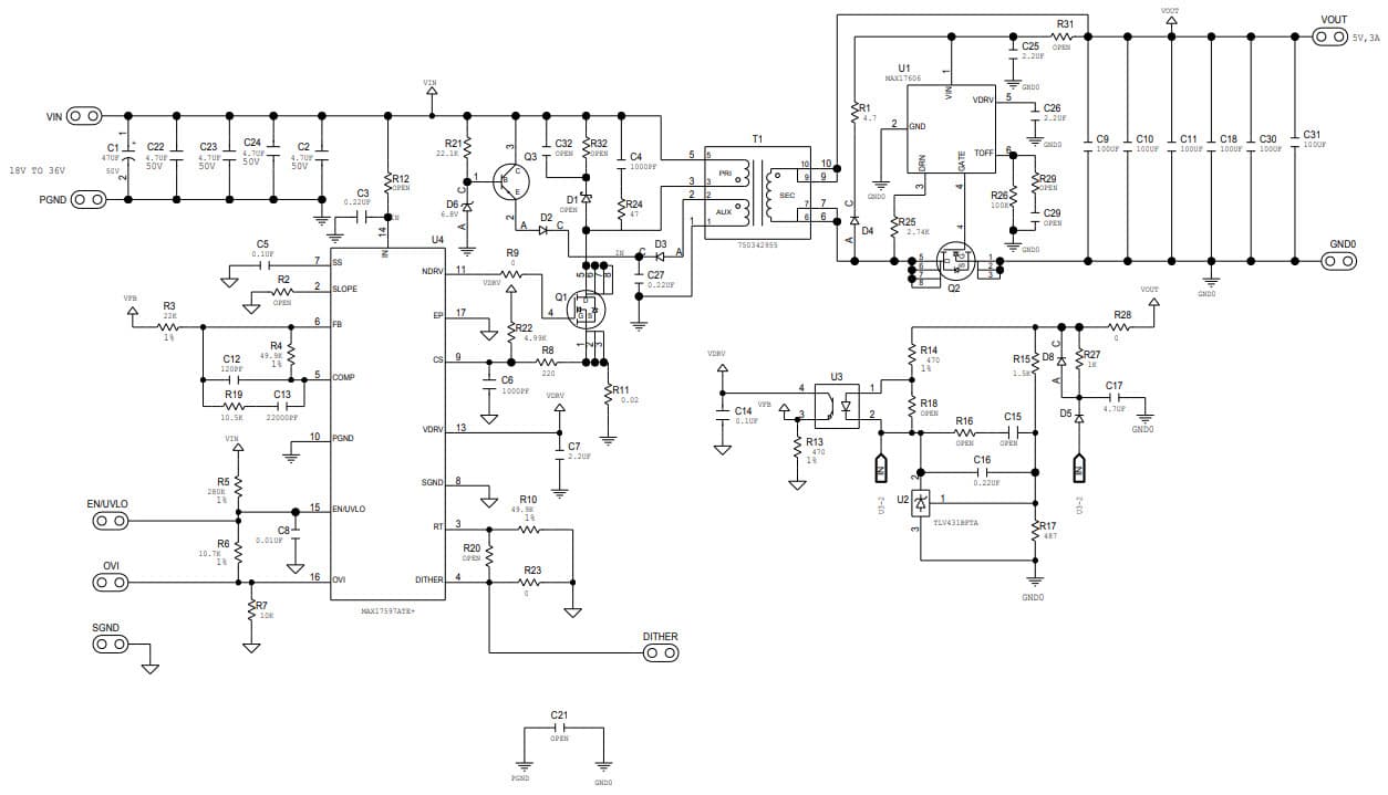 MAX17606SFBEVKIT#, Evaluation Kit for MAX17606 Secondary-Side Synchronous MOSFET Driver for Flyback Converter