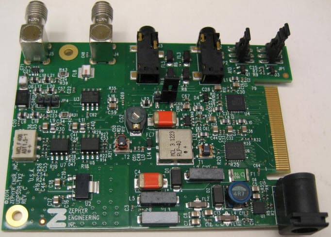 UDPSDR-TX2, 200kHz - 55MHz Transmitter Development Board features the AD9744 14-bit, 210Msps DAC