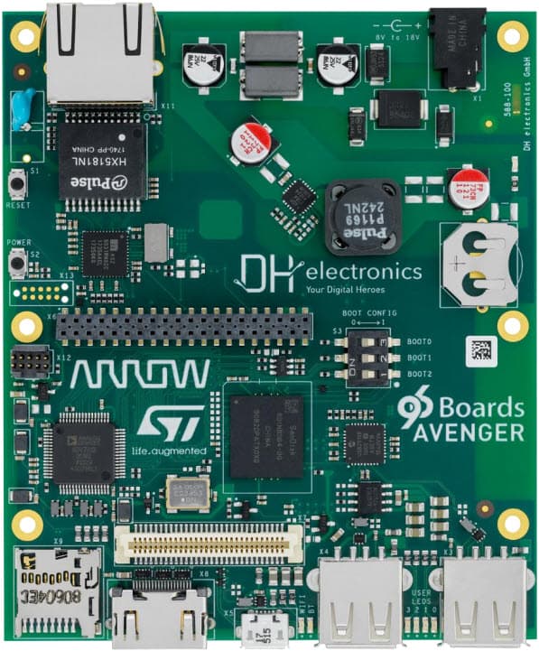 Avenger96, 96Boards Avenger96 Board based on ST STM32MP157A 2x Cortex-A7 + 1x Cortex-M4 multi-core Processor designed to enable Secure and Space Constraint Applications within Internet of Things (IoT)