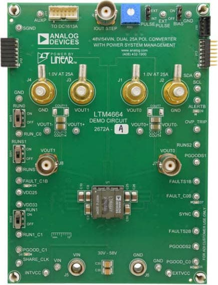 DC2672A-B, Demo Board Using LTM4664 48VIN, Dual 50A Regulator With Digital Power System Management