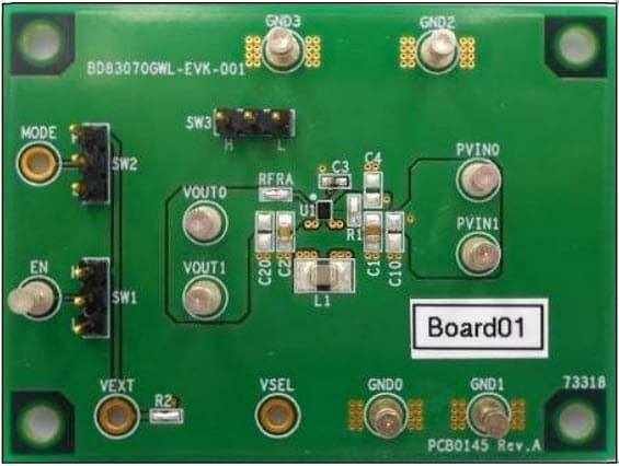 BD83070GWL-EVK-001, Evaluation Board For BD83070GWL Synchronous Buck-Boost DC/DC Converter