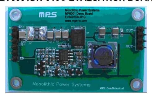 EV6001DN-01C, is an evaluation board for the MP6001, a monolithic Buck DCDC converter. This evaluation board is capable of delivering up to 18W output powe